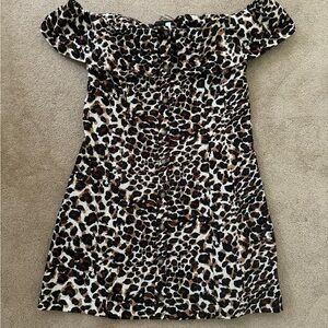 Express Off the Shoulder Leopard Print Dress